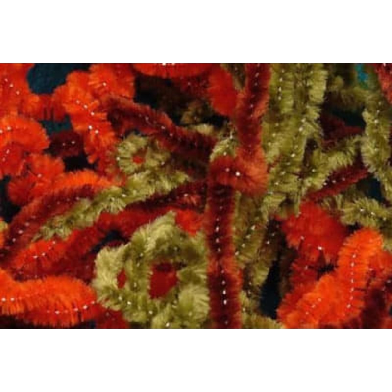 Sparkle Chenille|Black|Chocolate Brown|Dark Olive|Fluorescent Green|Fluorescent Orange|Fluorescent Red|Fluorescent Yellow|Olive|Orange|Purple|Red|Yellow