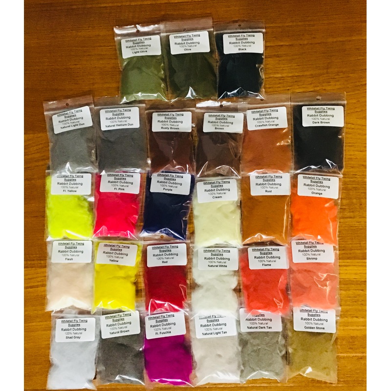 Dubbing 100% Natural Rabbit|Natural White|Black|Orange|Yellow|Flesh|Purple|Fluorescent Yellow|Cream|Fluorescent Pink|Shrimp|Fluorescent Fuchsia|Light Olive|Olive|Rust|Brown|Dark Brown|Rusty Brown|Medium Dun|Shad Gray|Natural Brown|Red|Crawfish Orange|Natu