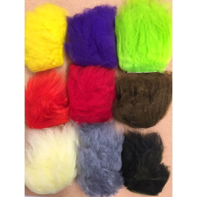 Sheep Fleece (Ram’s Wool)|White|Black|Dark Olive|Sculpin Olive|Light Olive|Shad Gray|Red|Rust|Tan|Chartreuse|Yellow|Purple|Brown|Cream|Sculpin Olive Brown|Orange|Dun|Hot Pink
