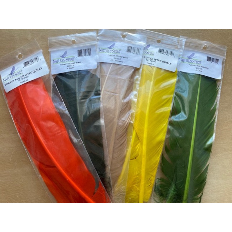 Turkey Round Wing Quills|Olive|Pale Yellow|Callibeatis|Baetis|Yellow|Orange|Black