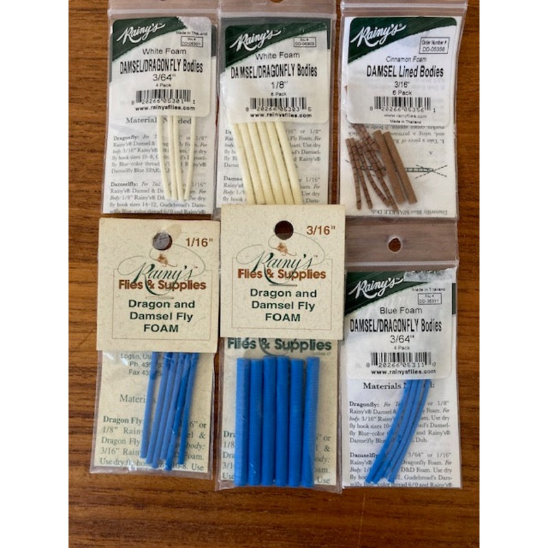 Damsel and Dragonfly Bodies|1/8″|3/64″|3/16″|1/16″|White|Cinnamon|Damsel Fly Blue