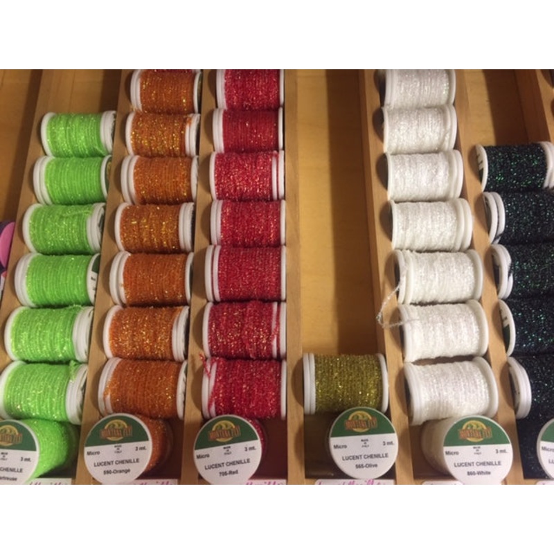 Lucent Chenille (Spool)|Black|White|Peacock|Red|Olive|Tan|Orange|Chartreuse|Rust|Dark Gray|Claret
