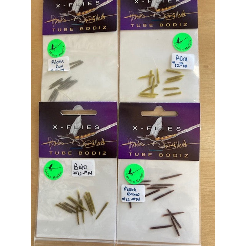 Tube Bodiz|12-14|March Brown|Blue Wing Olive|Adams Gray|Pale Morning Dun|12