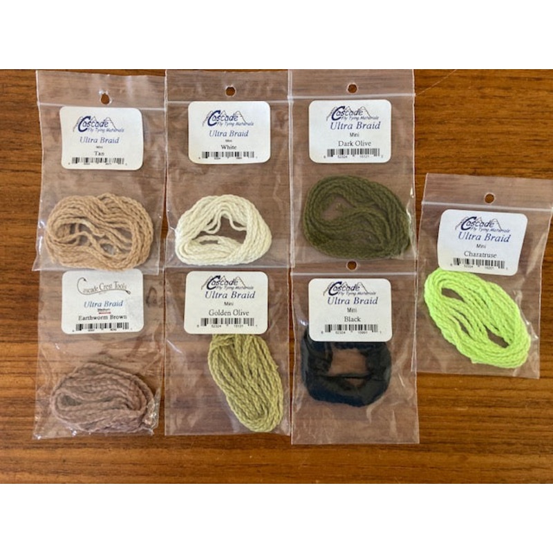 Ultra Braid|Mini 3/32″|Medium|Golden Olive|Chartreuse|White|Tan|Black|Dark Olive|Earthworm Brown
