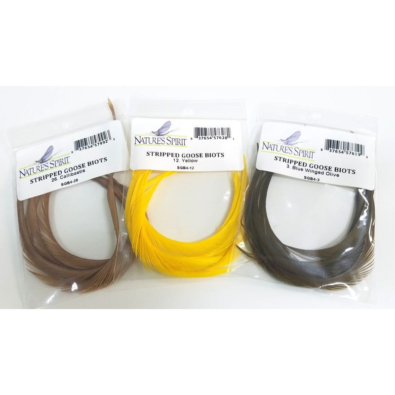Stripped Goose Biots|Fl. Chartreuse|Purple|Fl. Blue|Fl. Pink|Fl. Orange|Tan|Brown|Dk. Brown|White|Black|Gray|Gold|Olive