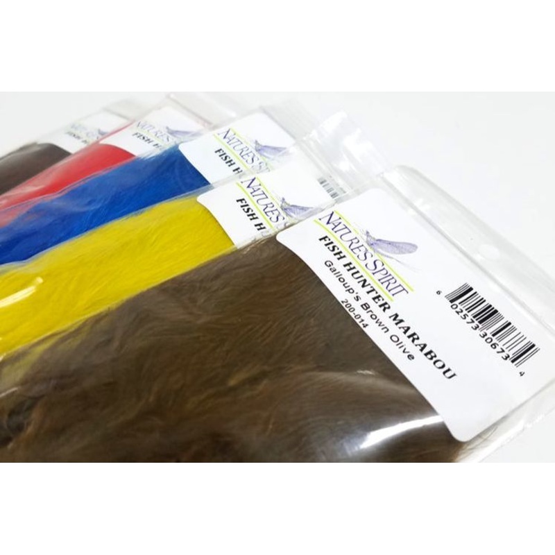Blood Quill Marabou|Bleached White|Lemon Yellow|Dk. Olive|Medium Olive|Sculpin Olive|Purple|Royal Blue|Iron Dun|Burnished Golden Tan|Hot Orange|Hot Red|Maroon/Wine|Burgundy|Black|Dk. Brown|Rootbeer|Magic Magenta|Burnt Orange|Olive Brown|Fl. White (UV)|Fl.