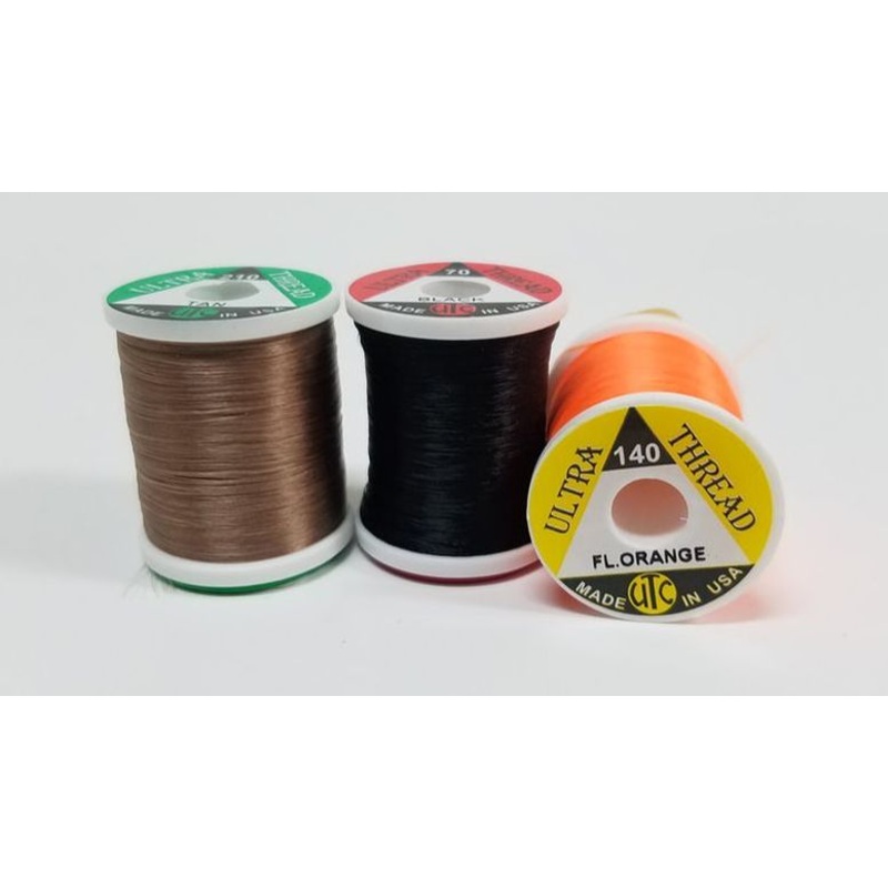 Ultra Thread 70 Denier|Blue Dun|Burnt Orange|Black|Dk. Brown|Fl. Cerise|Fl. Chartreuse|Fl. Fire Orange|Fl. Orange|Fl. Pink|Olive|Red|Rusty Brown|Tan|White|Wine|Watery Olive|Wood Duck|Gray Brown|Cream|Purple|Yellow Olive