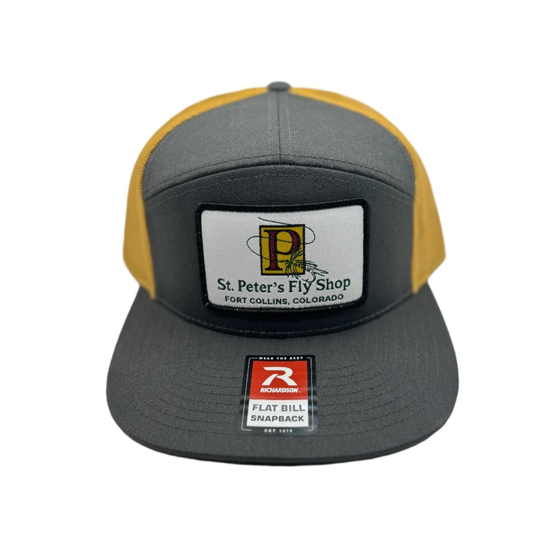 Richardson Sports St. Peter’s Classic Logo Patch 7 Panel Trucker Hat Charcoal/ Old Gold One Size