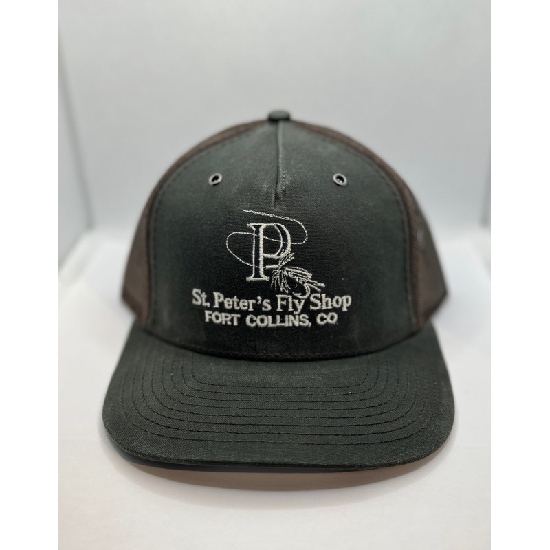 Richardson Sports St. Peter’s Classic Solid White Logo Hawthorne Trucker Hat Dark Olive / Coffee One Size