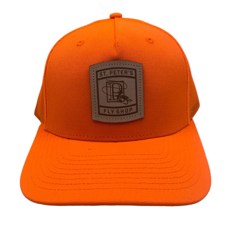 Richardson Sports Classic Logo Leather Patch Trucker: Blaze Orange