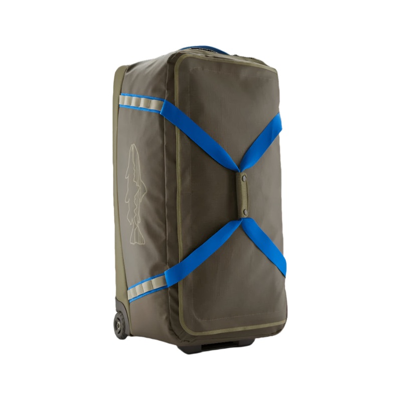 Patagonia Black Hole Wheeled Duffel 100L – Basin Green w/ Fitz Trout