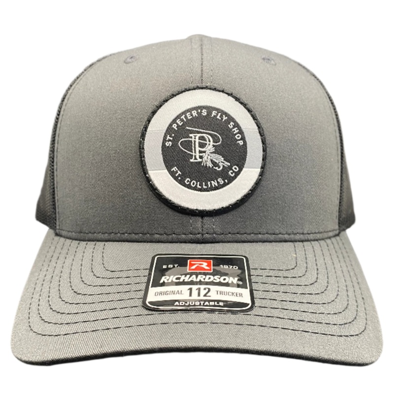 Richardson Sports St. Peter’s Classic P Woven Patch Trucker Hat Black/Charcoal Mesh