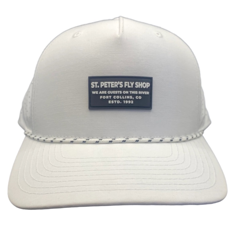Richardson Sports St. Peter’s Fly Shop Rubber Patch Hat White/Black and White Rope