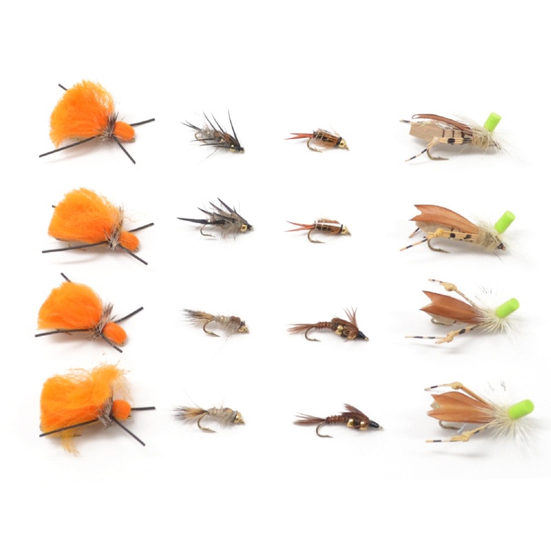 Trout Fly Assortment – Dry Fly Nymph Dropper Indie Tandem Fly Fishing Rig Collection – 16 Flies – Indicator Dry Flies and Dropper Nymphs