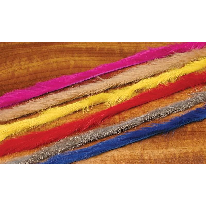 Hareline Micro Rabbit Strips|Black|White|Hot Pink|Hot Orange|Olive|Tan|Red|Navy Blue|Purple|Bright Purple|Chartreuse|Grizzly|Olive Variant|Crawfish Orange|Brown|Salmon Pink|Flesh|Peach