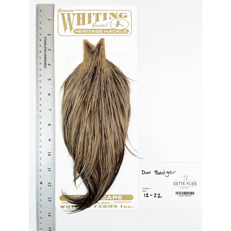 Dun Badger – Whiting Heritage Hackle Rooster Cape  – Grade 1