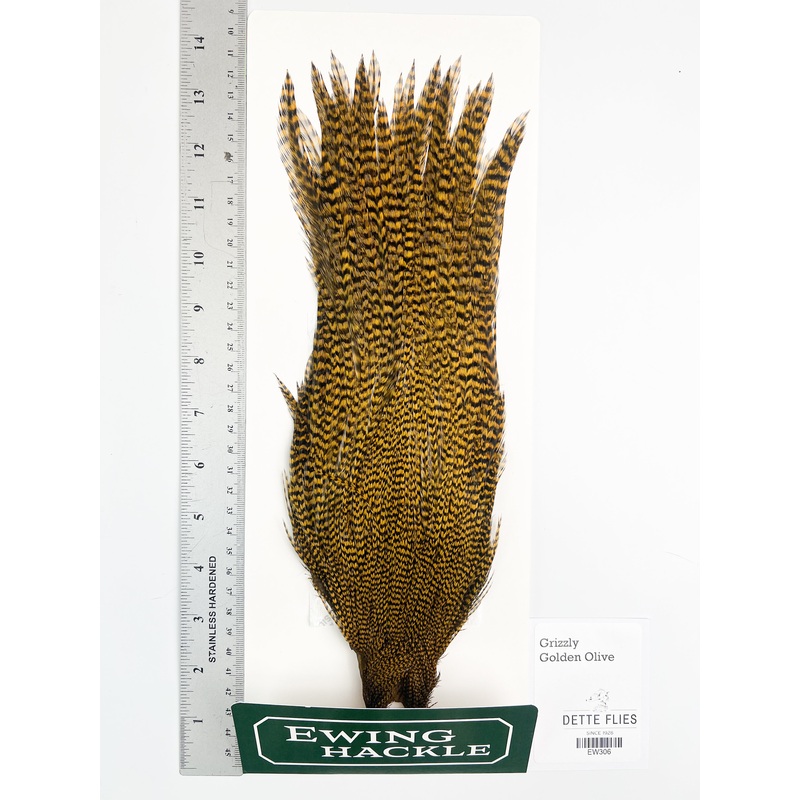 Grizzly dyed Golden Olive – Ewing Rooster Cape