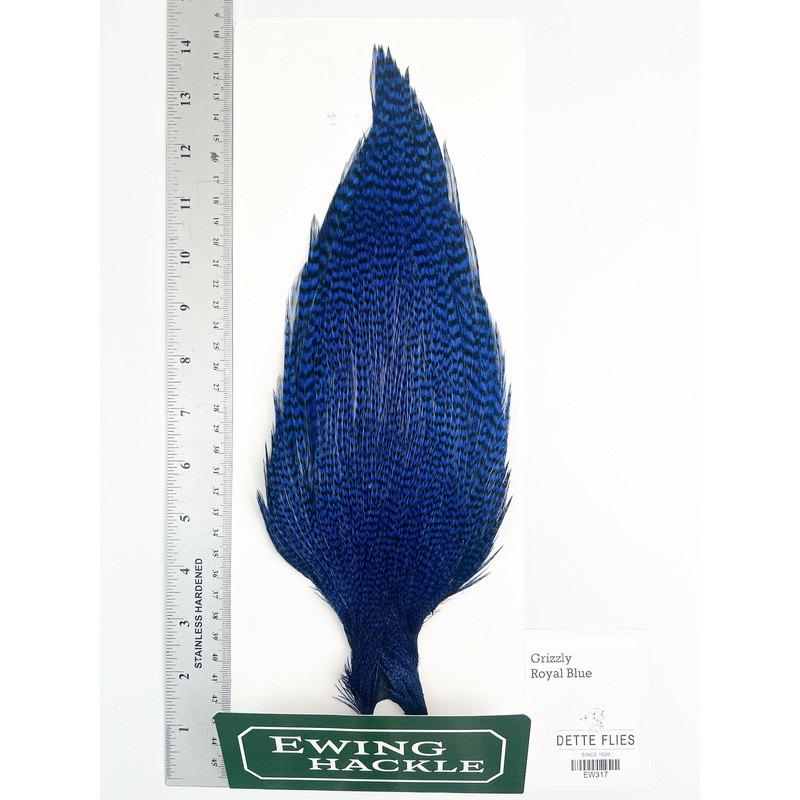 Grizzly dyed Royal Blue – Ewing Rooster Cape