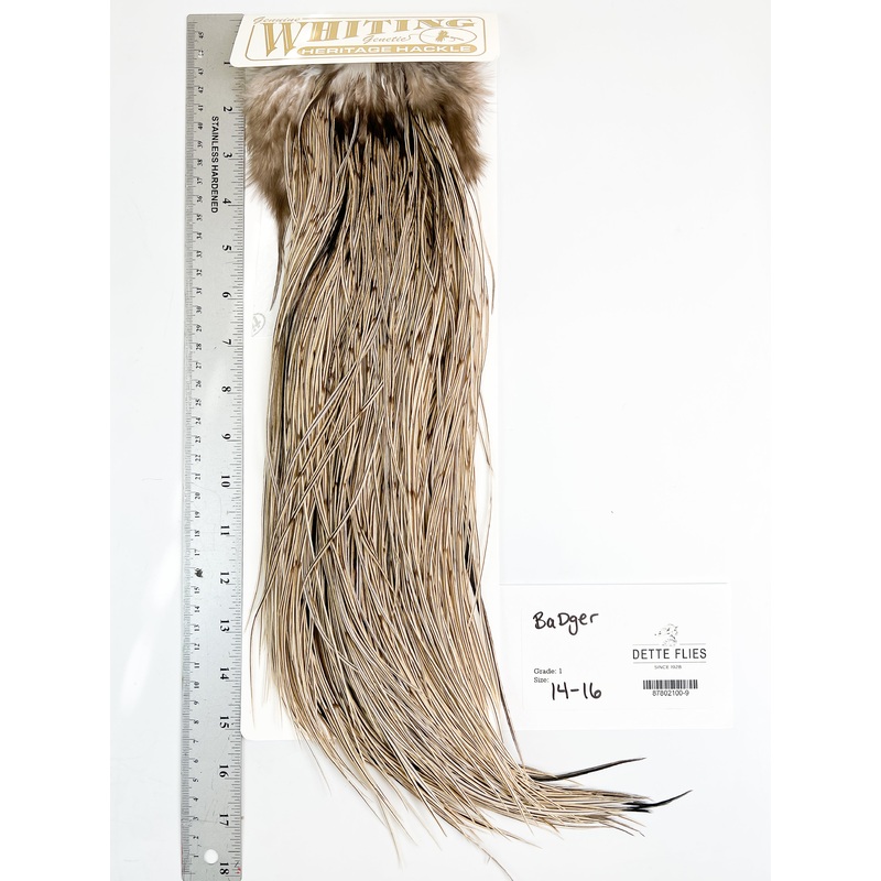Badger – Whiting Heritage Hackle Rooster Saddle – Grade 1