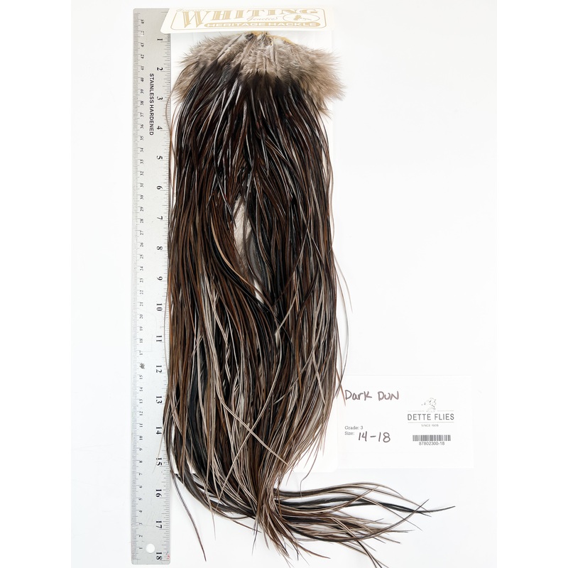 Dark Dun – Whiting Heritage Hackle Rooster Saddle – Grade 3
