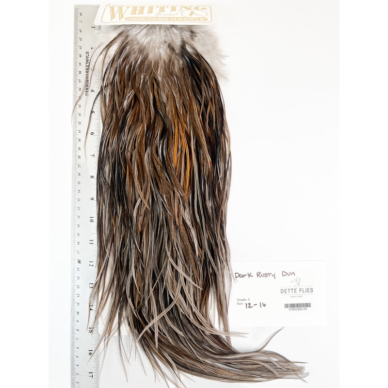 Dark Rusty Dun – Whiting Heritage Hackle Rooster Saddle – Grade 3