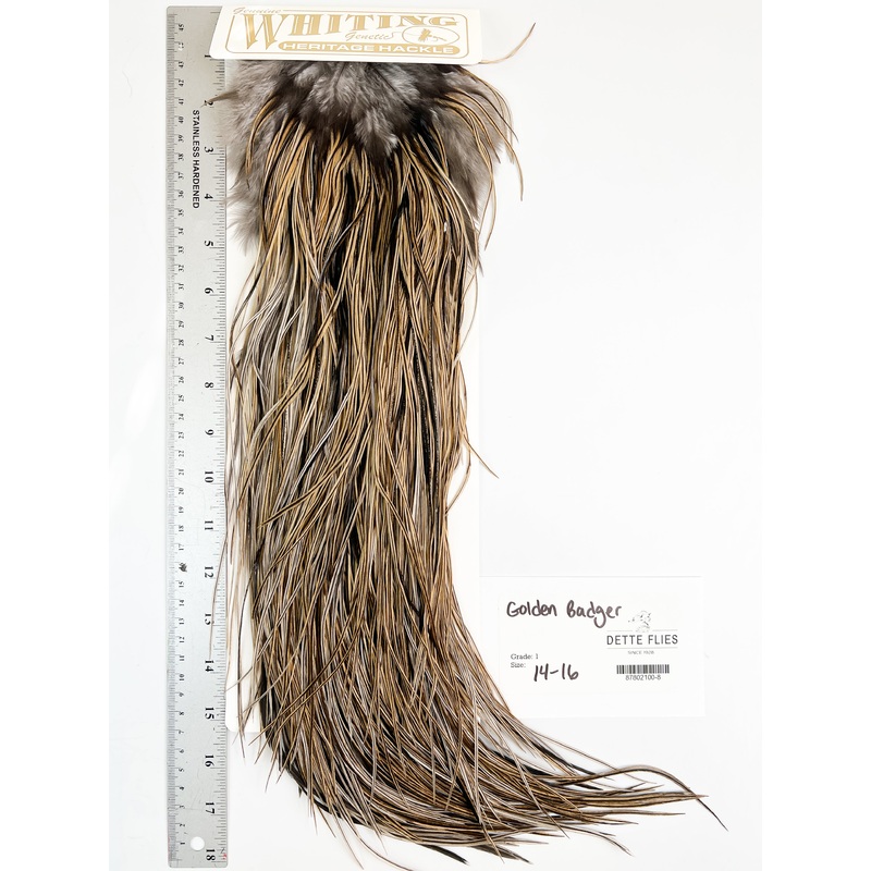 Golden Badger – Whiting Heritage Hackle Rooster Saddle – Grade 1