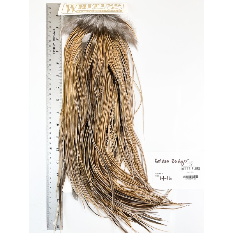 Golden Badger – Whiting Heritage Hackle Rooster Saddle – Grade 2