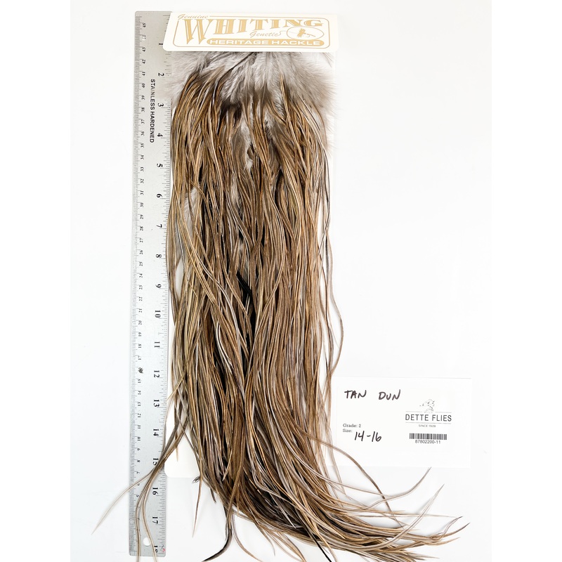 Tan Dun – Whiting Heritage Hackle Rooster Saddle – Grade 2