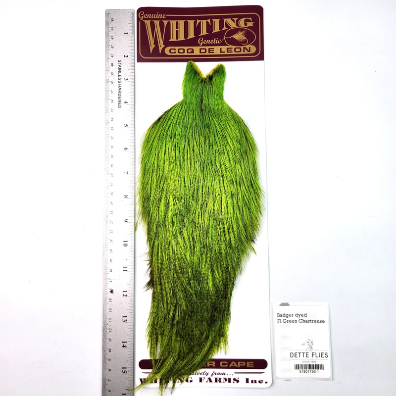 Badger dyed Fl Green Chartreuse – Whiting Coq de Leon Rooster Cape