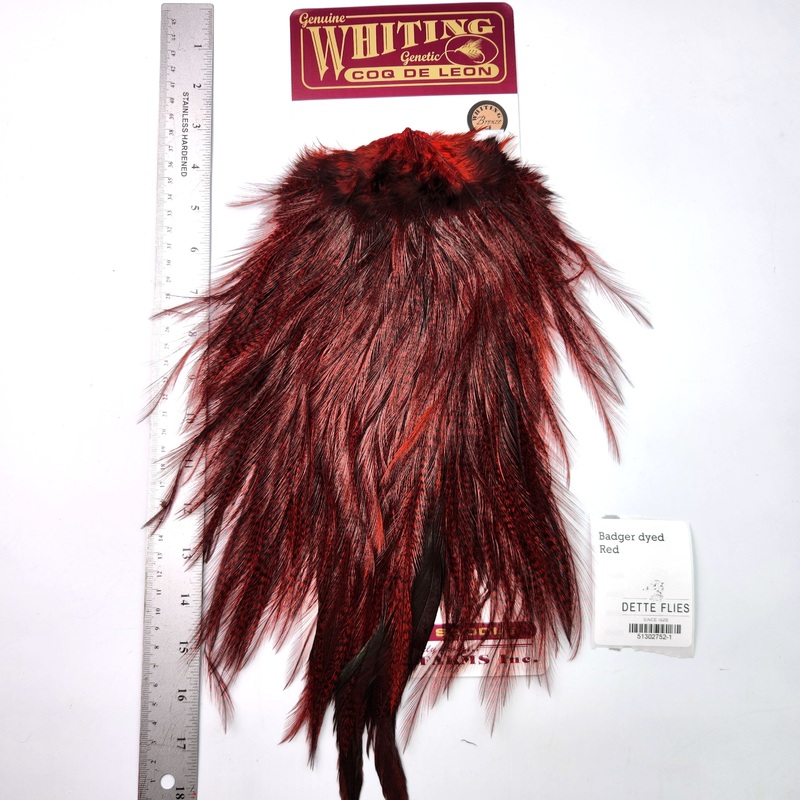 Badger dyed Red – Whiting Coq de Leon Rooster Saddle | Bronze Grade (#1)