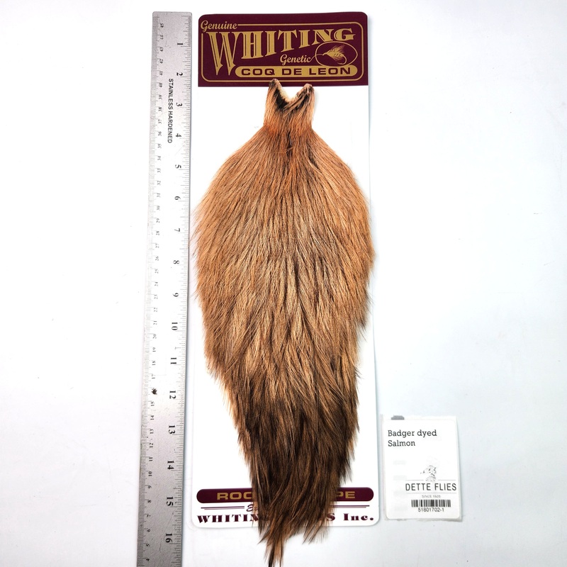 Badger dyed Salmon – Whiting Coq de Leon Rooster Cape