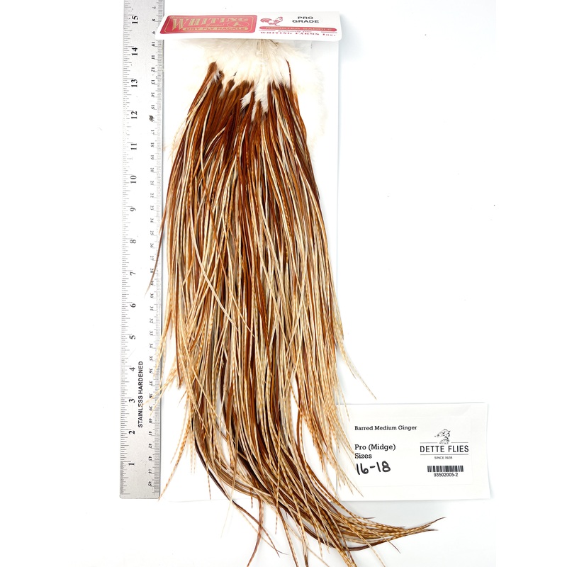 Barred Medium Ginger – Whiting Midge Rooster Saddle – Pro Grade