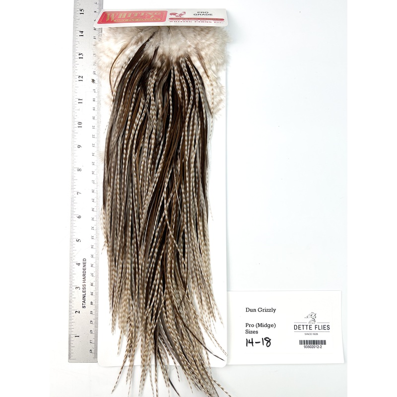 Dun Grizzly – Whiting Midge Rooster Saddle – Pro Grade