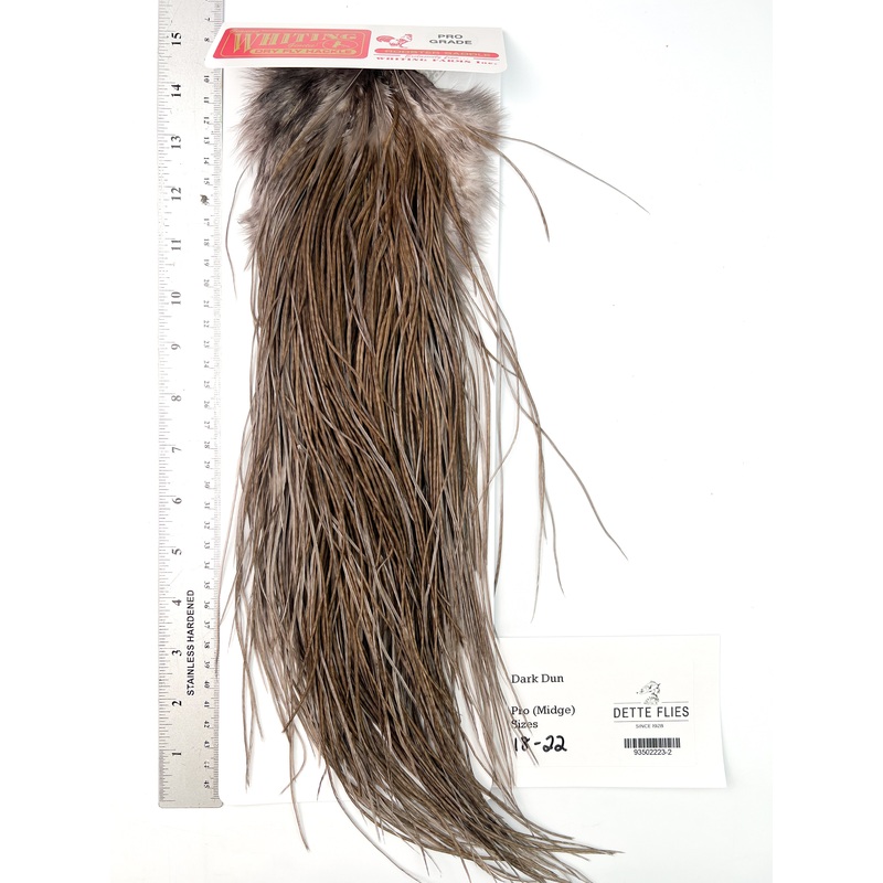 dyed Dark Dun – Whiting Midge Rooster Saddle – Pro Grade