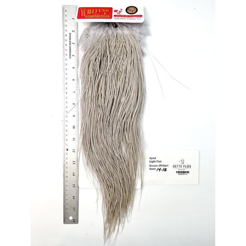 dyed Light Dun – Whiting Midge Line Rooster Saddle – Bronze Grade