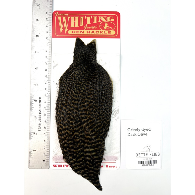 Grizzly dyed Dark Olive – Whiting Line Hen Cape