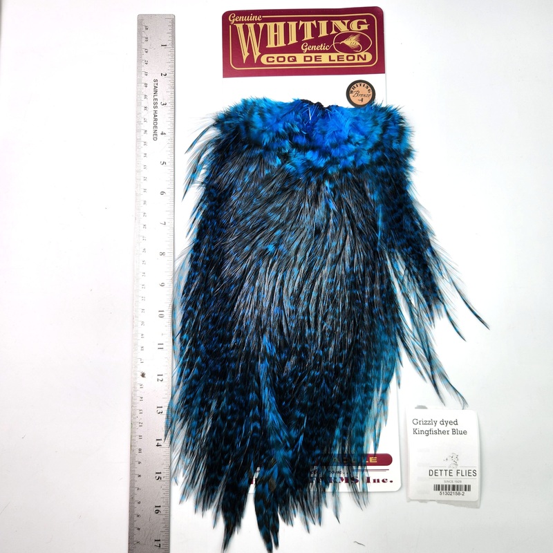 Grizzly dyed Kingfisher Blue – Whiting Coq de Leon Rooster Saddle | Bronze Grade (#2)