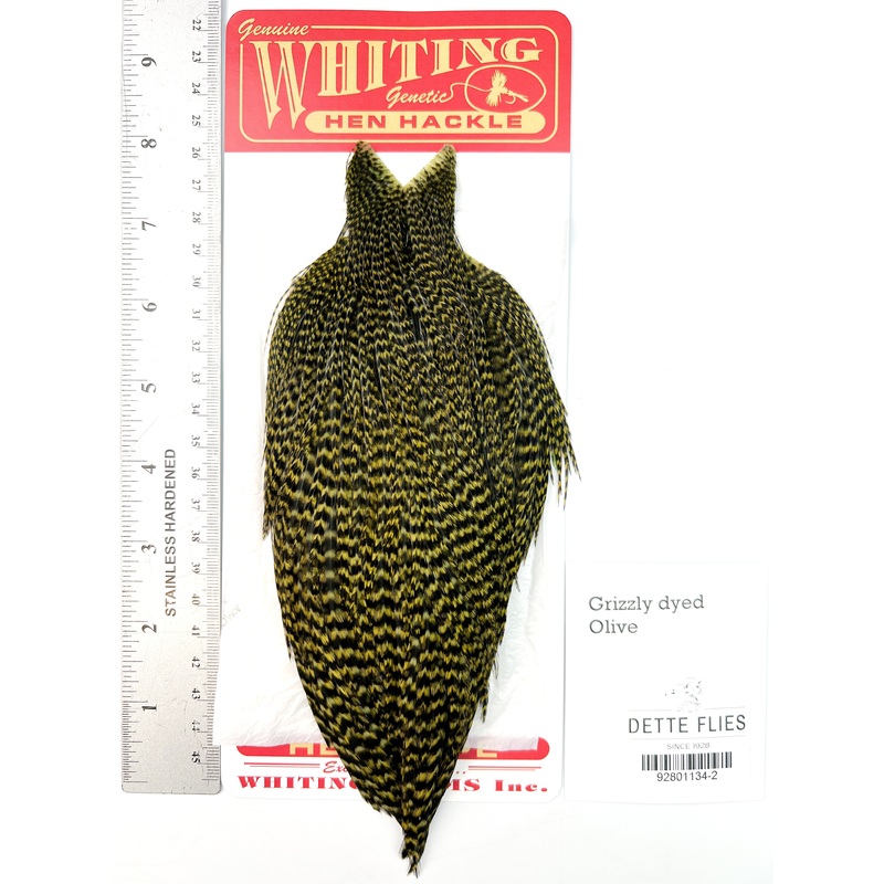 Grizzly dyed Olive – Whiting Line Hen Cape