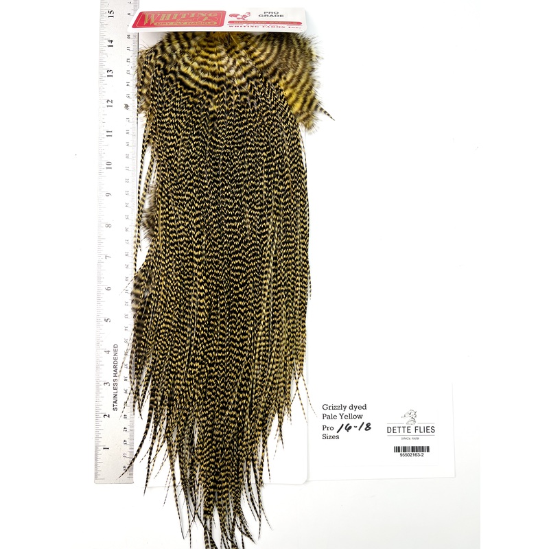 Grizzly dyed Pale Yellow – Whiting Line Rooster Saddle – Pro Grade