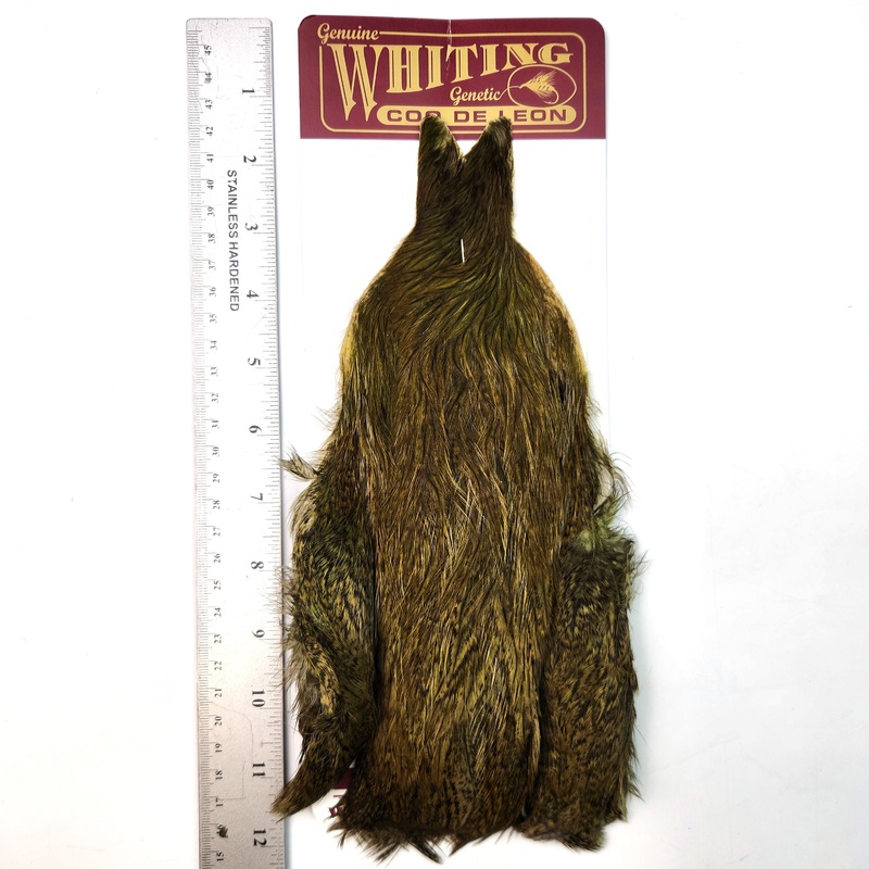 Speckled dyed Olive – Whiting Coq de Leon Hen Cape (#3)