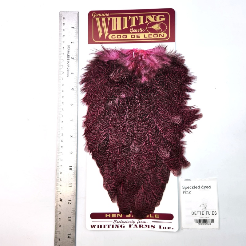 Speckled dyed Pink – Whiting Coq de Leon Hen Saddle (#3)