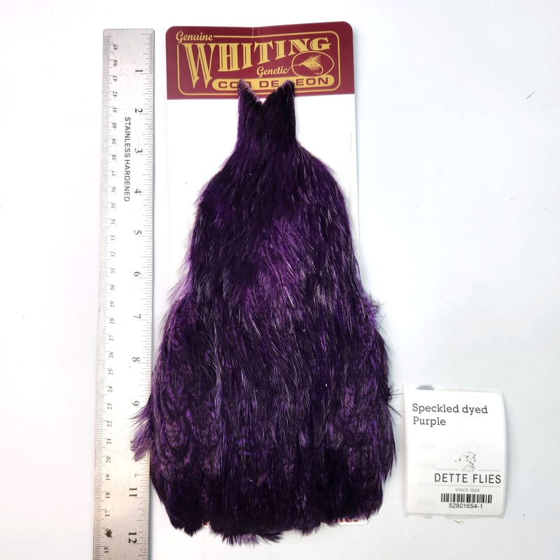 Speckled dyed Purple – Whiting Coq de Leon Hen Cape (#1)