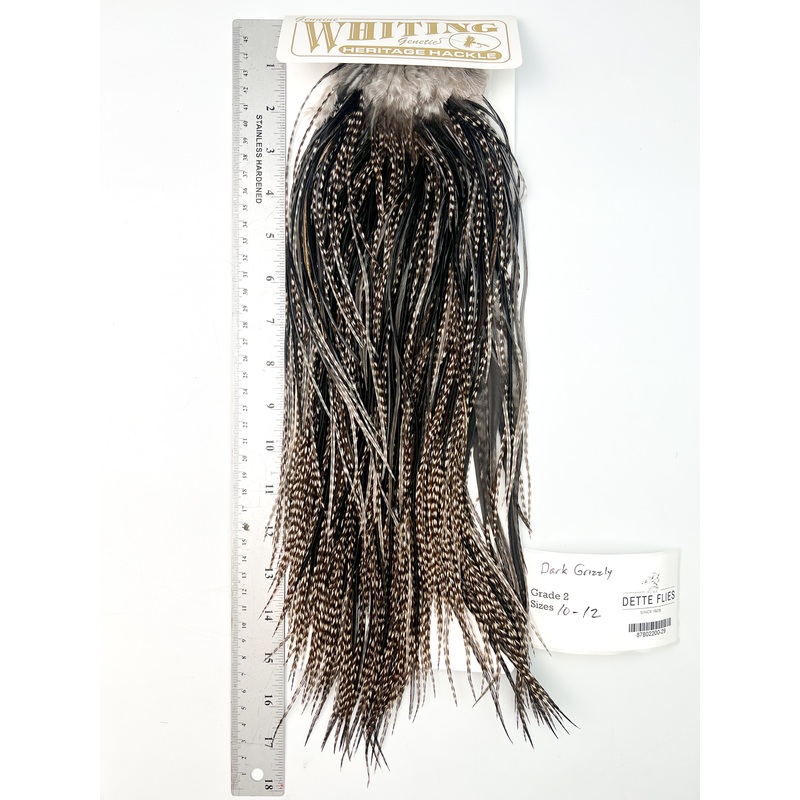 Dark Grizzly – Whiting Heritage Hackle Rooster Saddle – Grade 2 (#29)