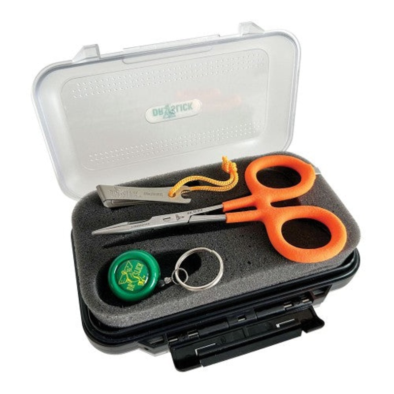 Dr Slick Crossfire Gift Box – Nipper, Zinger & Scissor Clamp in Medium Fly Box