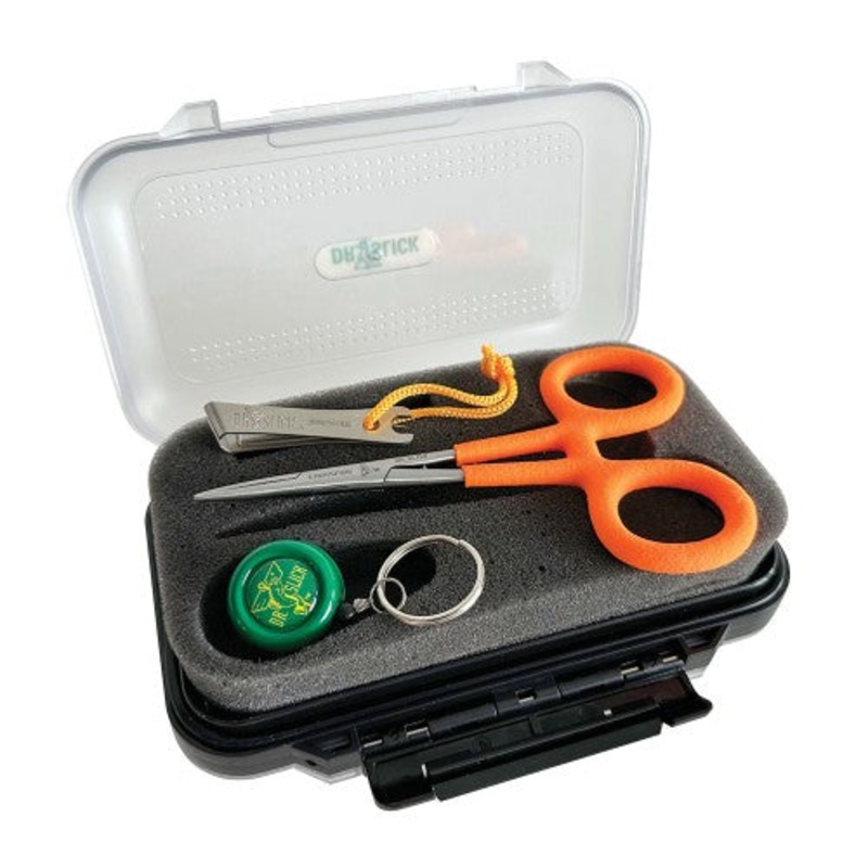 Dr Slick Crossfire Gift Box – Nipper, Zinger & Standard Clamp in Medium Fly Box