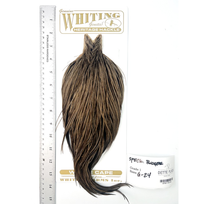 Speckled Badger – Whiting Heritage Hackle Rooster Cape – Grade 1 (#45)