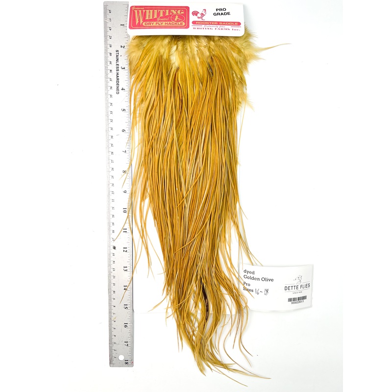 dyed Golden Olive – Whiting Line Rooster Saddle – Pro Grade (#3)