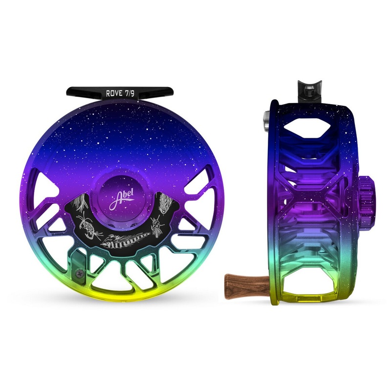 Abel ROVE 7/9 Fly Reel – Ported – Northern Lights Fade Finish / Northern Lights Fade Drag Knob – Saltwater Drag Plate – Walnut Handle