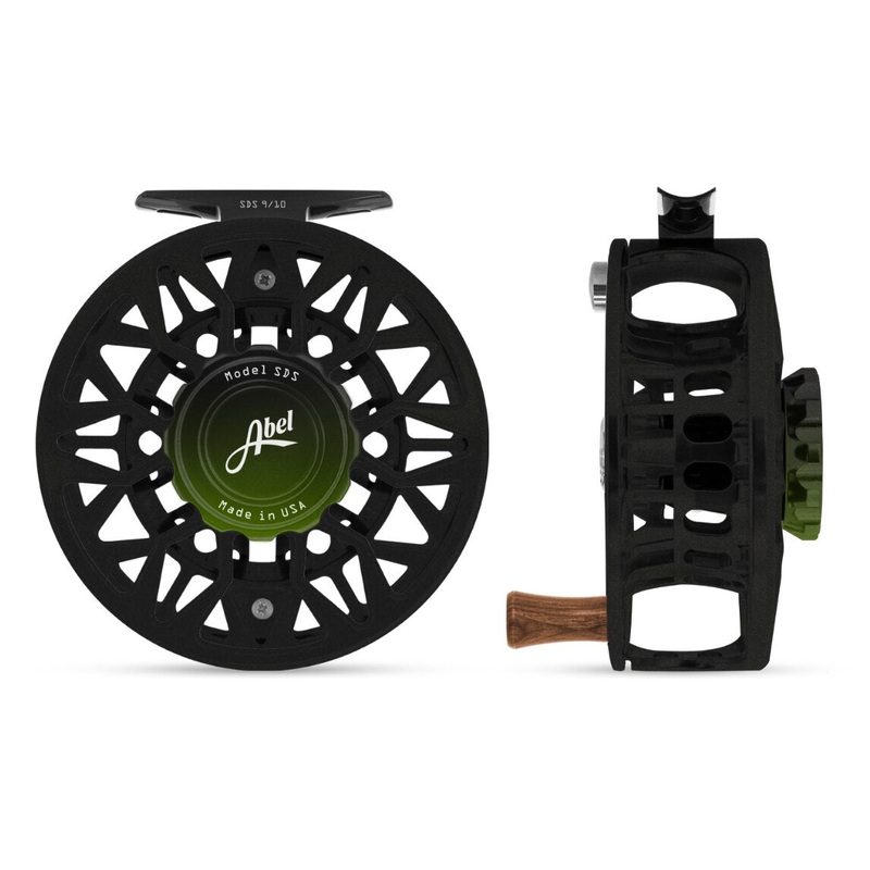 Abel SDS 9/10 Fly Reel – Ported Satin Black Finish / Satin Black Green Fade Knob & Walnut Handle