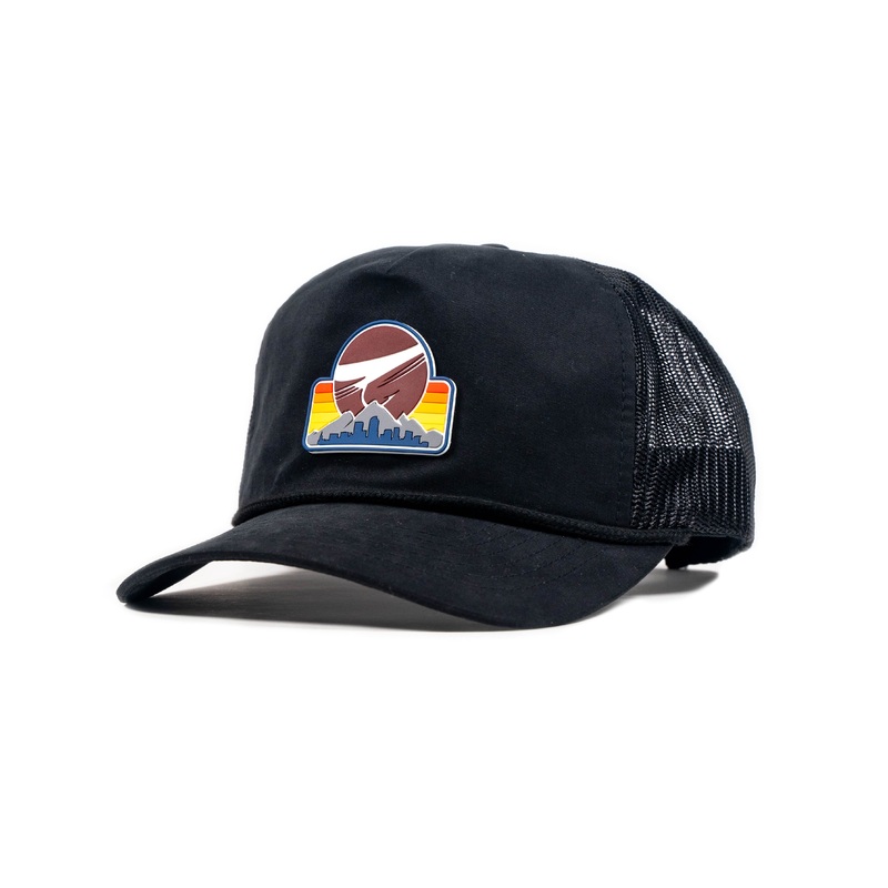 Anglers All Retro Skyline Patch Rope Trucker Hat – Black / Black